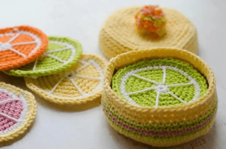 citrus coasters with coaster holder and lid