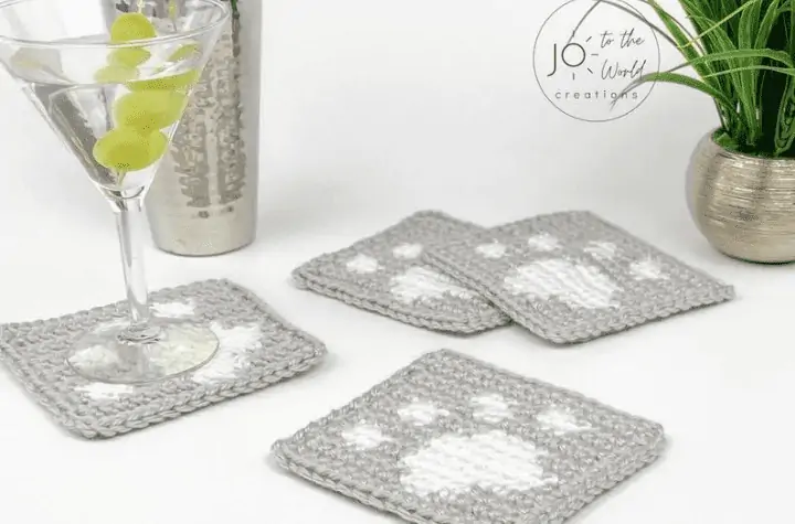 square-shaped paw print coasters
