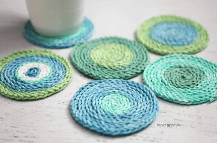 six blue green swirl circle coasters