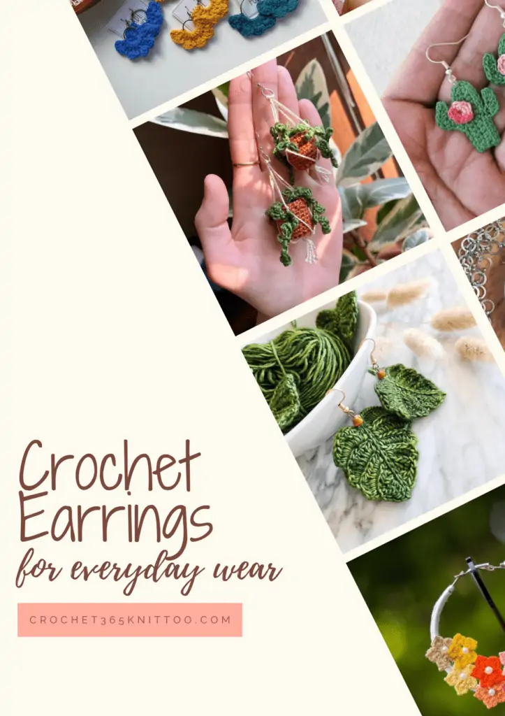 Crochet Earrings Round Up Pinterest image featuring different patterns from the post.