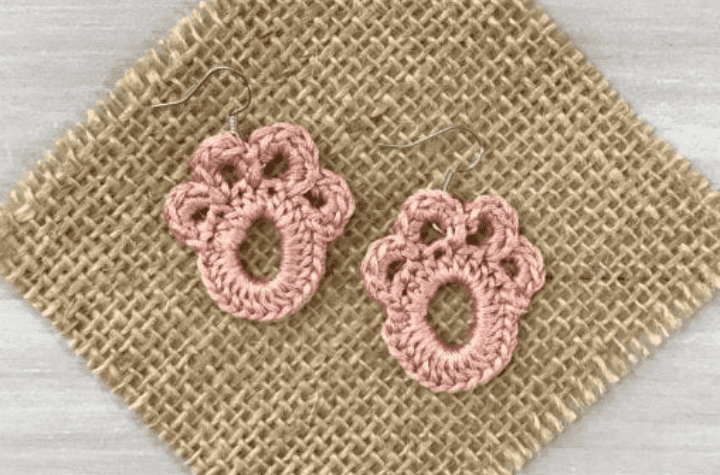 Crochet Earrings that look like little paw prints.
