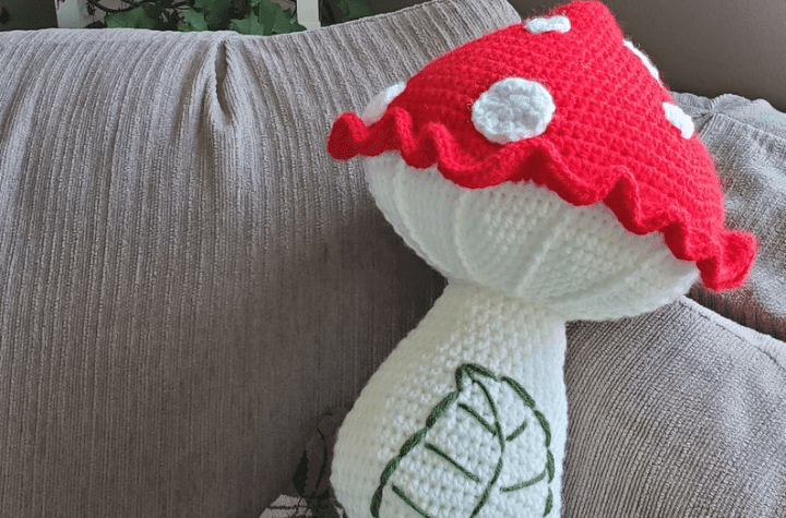 Large crochet mushroom pillow