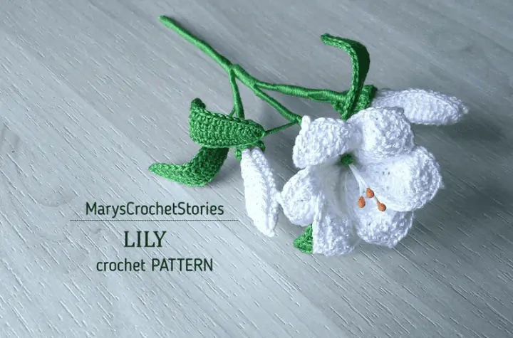 A single white crochet lily