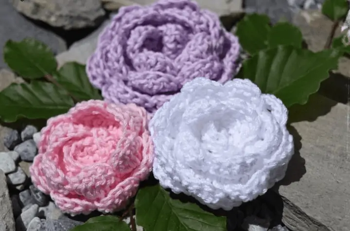 Purple, pink, and white crochet peony