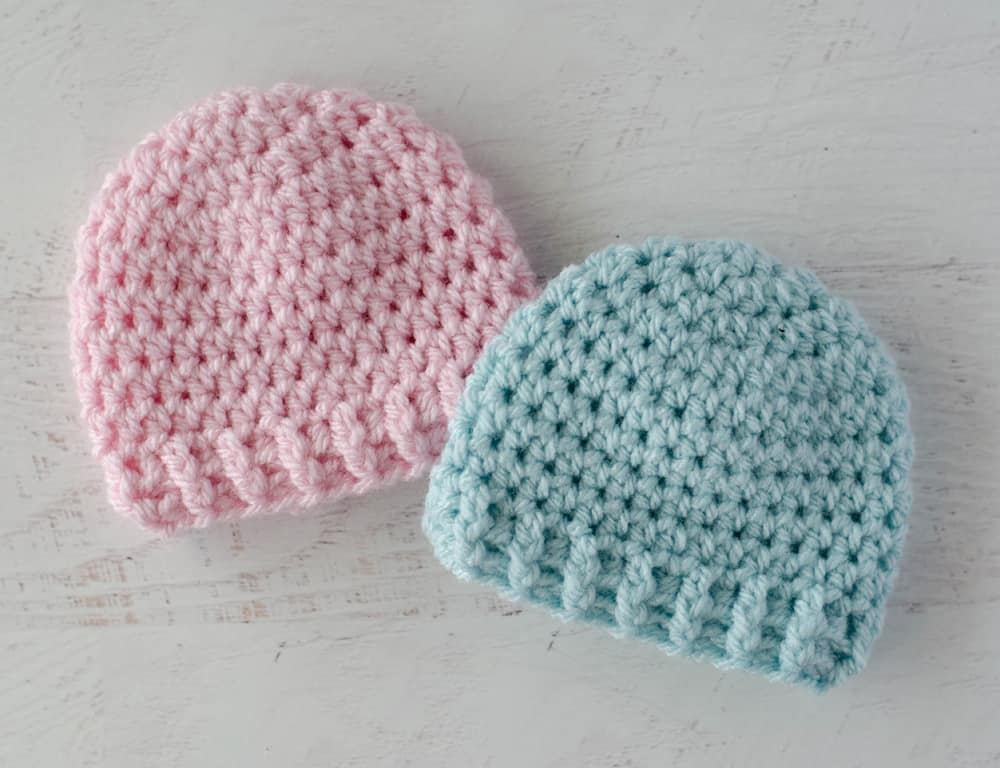 pink and blue crochet premature baby hats
