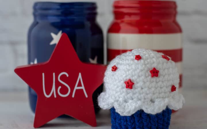 Red, white and blue cupcake, red USA star, stars and stripes mason jars