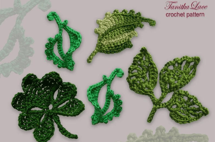 Four different type of crochet flower leaves.