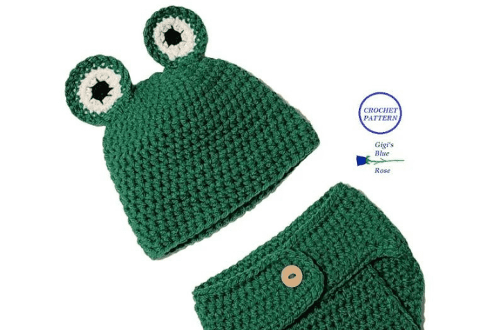 Frog beanie and diaper cover for children.
