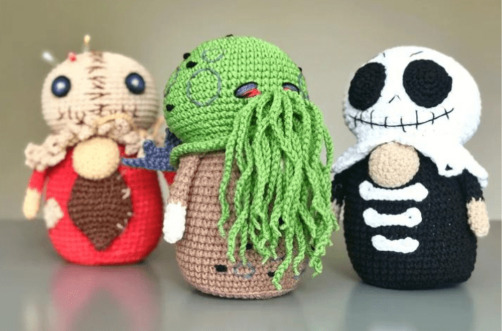 Three gnomes, a scarecrow, a levithan, and a skeleton.