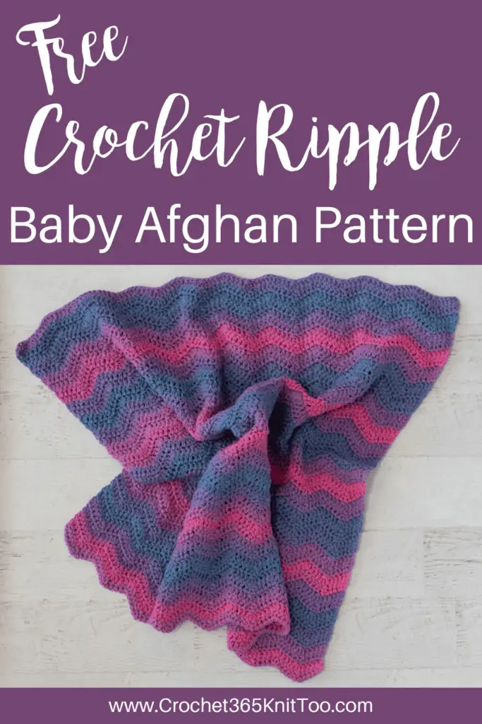 purple, pink and blue ripple stitch baby afghan pin image