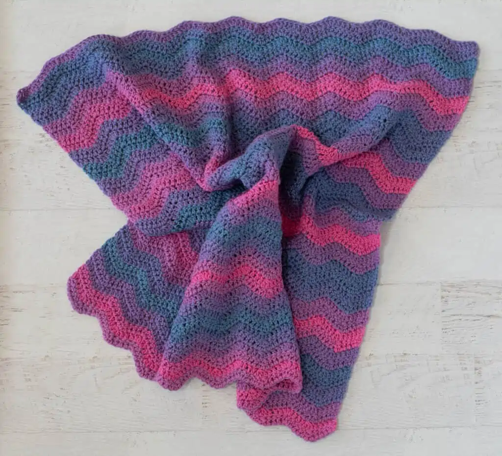 purple, pink and blue ripple stitch baby afghan