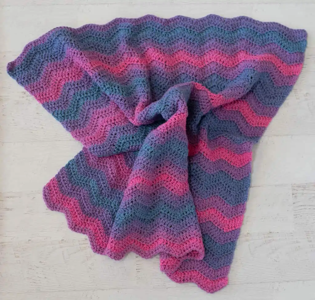 purple, pink and blue ripple stitch baby afghan