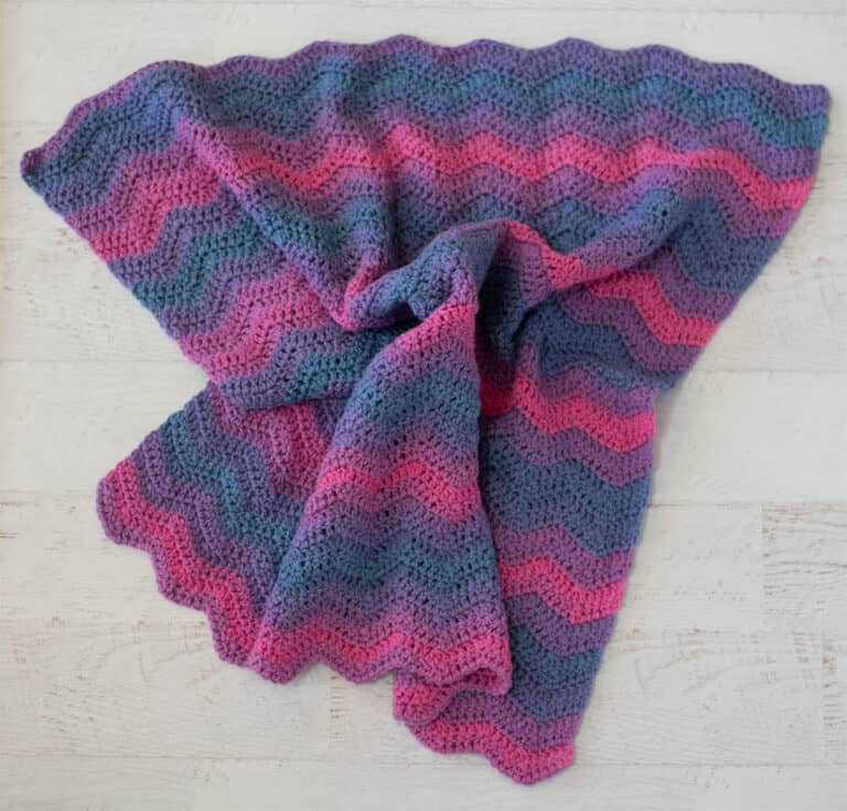 purple, pink and blue ripple stitch baby afghan
