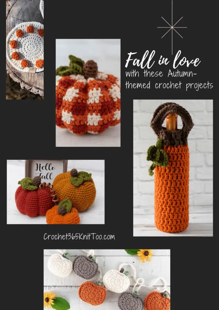 Pinterest image featuring five different fall crochet patterns.