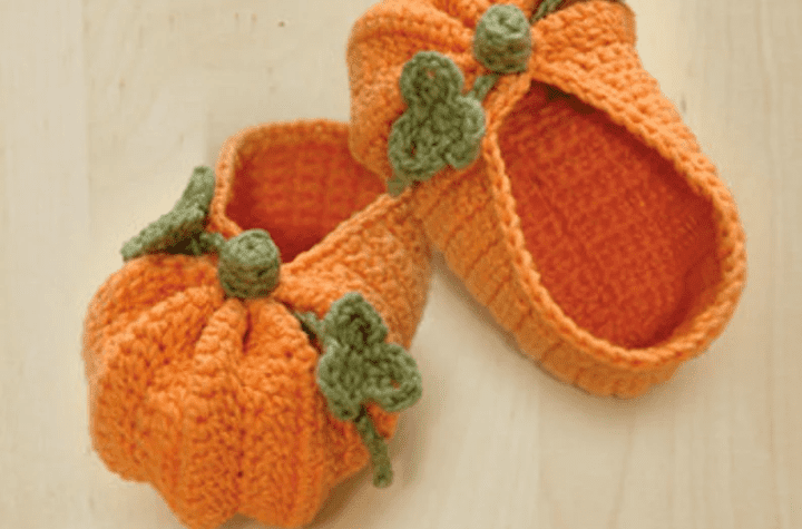 Crochet pumpkin slippers.