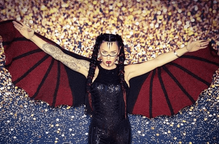 Crochet shawl that looks like bat wings.