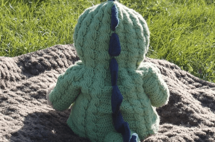 Little crochet dinosaur costume.