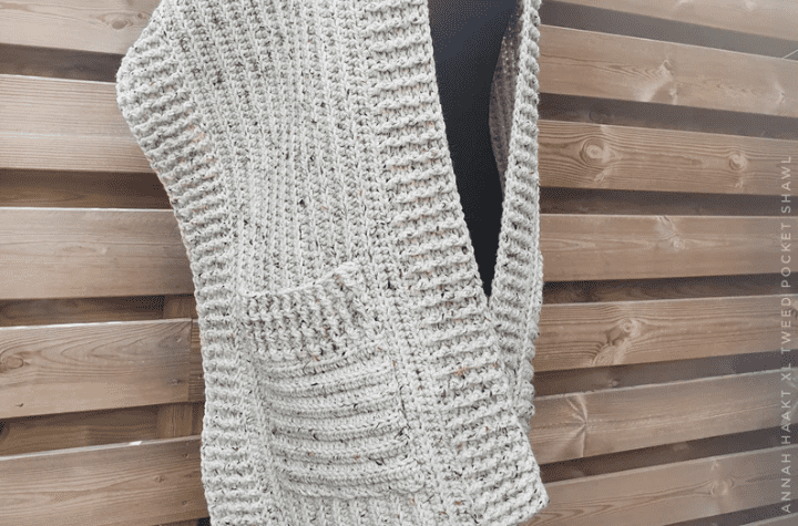 Crochet Pocket Shawl in white.