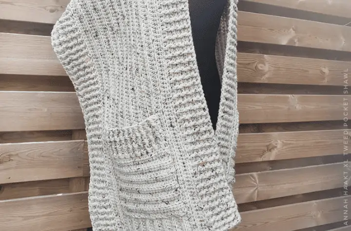 Crochet Pocket Shawl in white.