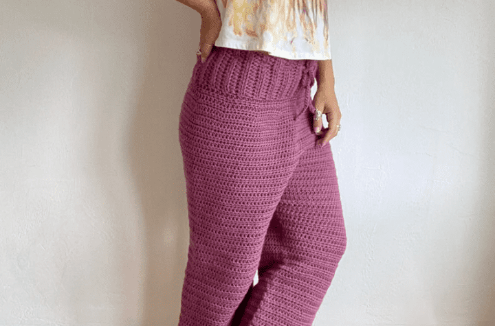 Purple crochet mid-rise pants