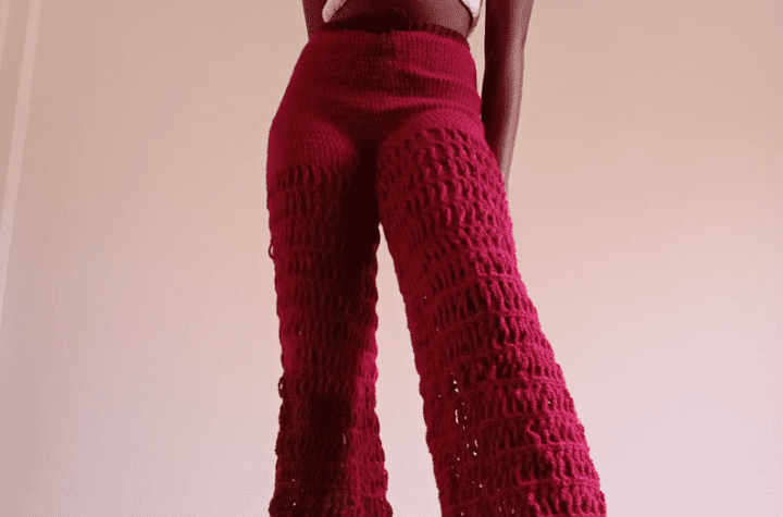 Red crochet pantswith a high waist.