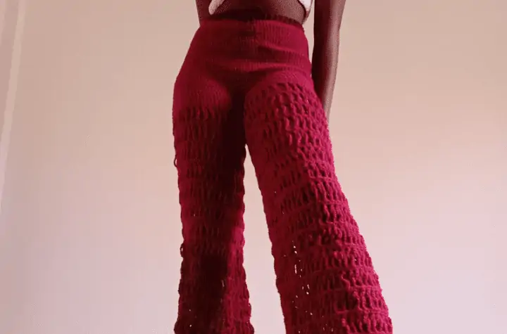 Red crochet pantswith a high waist.