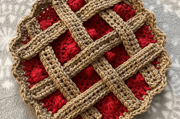 Cherry pie crochet potholder.