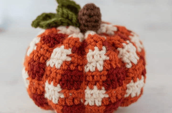 Plaid crochet pumpkin.