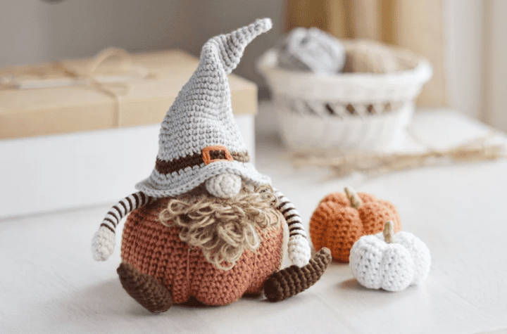 Thanksgiving gnome with a little pumpkin body.