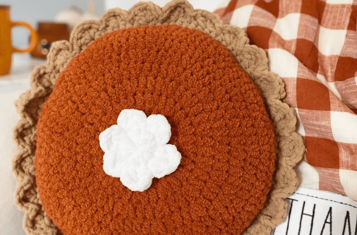 Pumpkin pie crochet pillow.