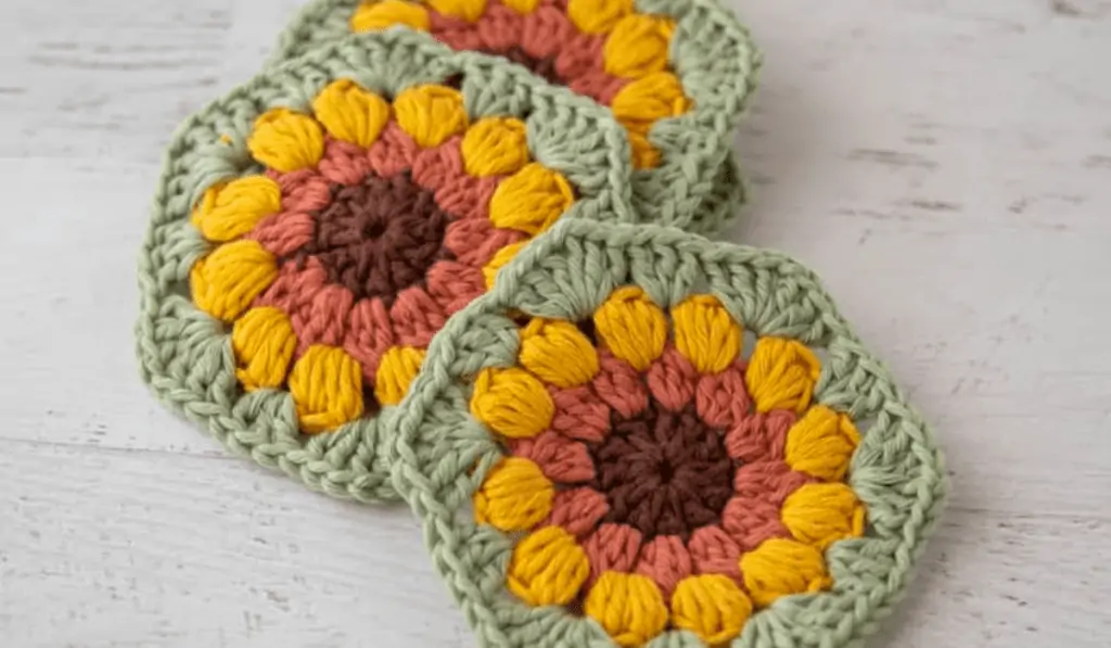 Sunflower crochet coasters.