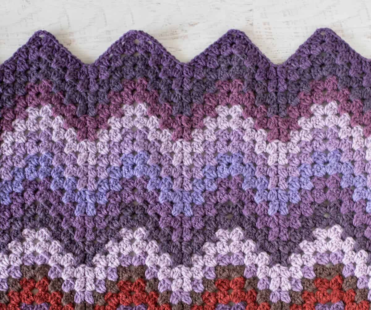 Crochet chevron afghan in shades of purple