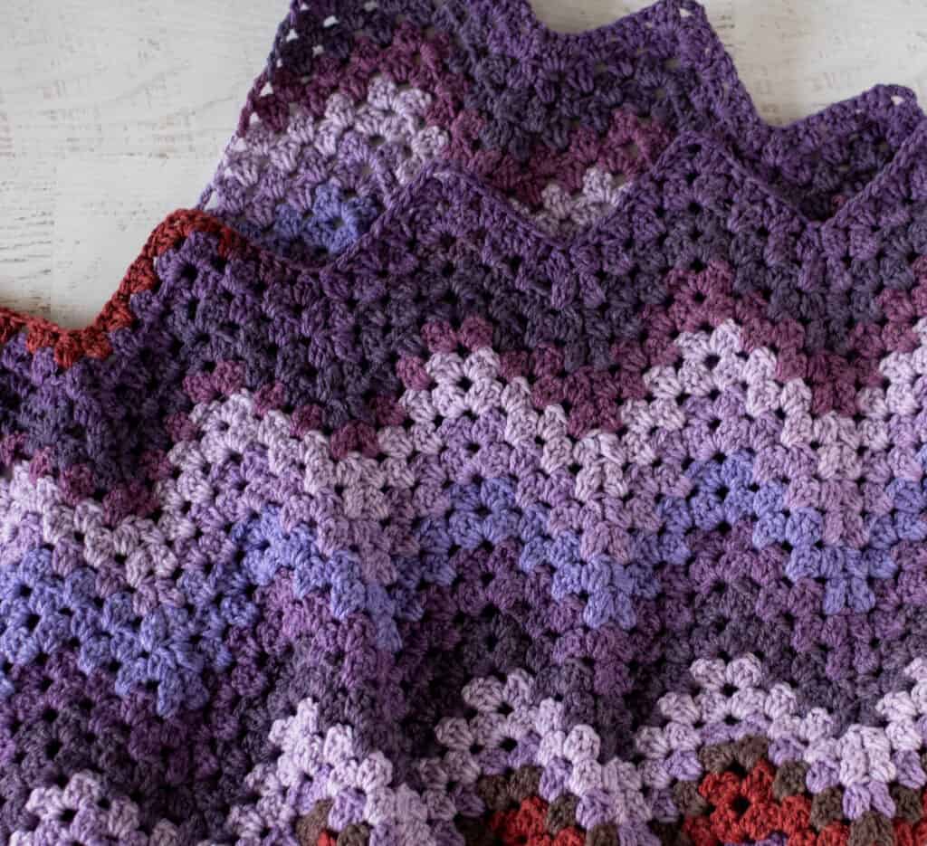 Crochet chevron afghan in shades of purple