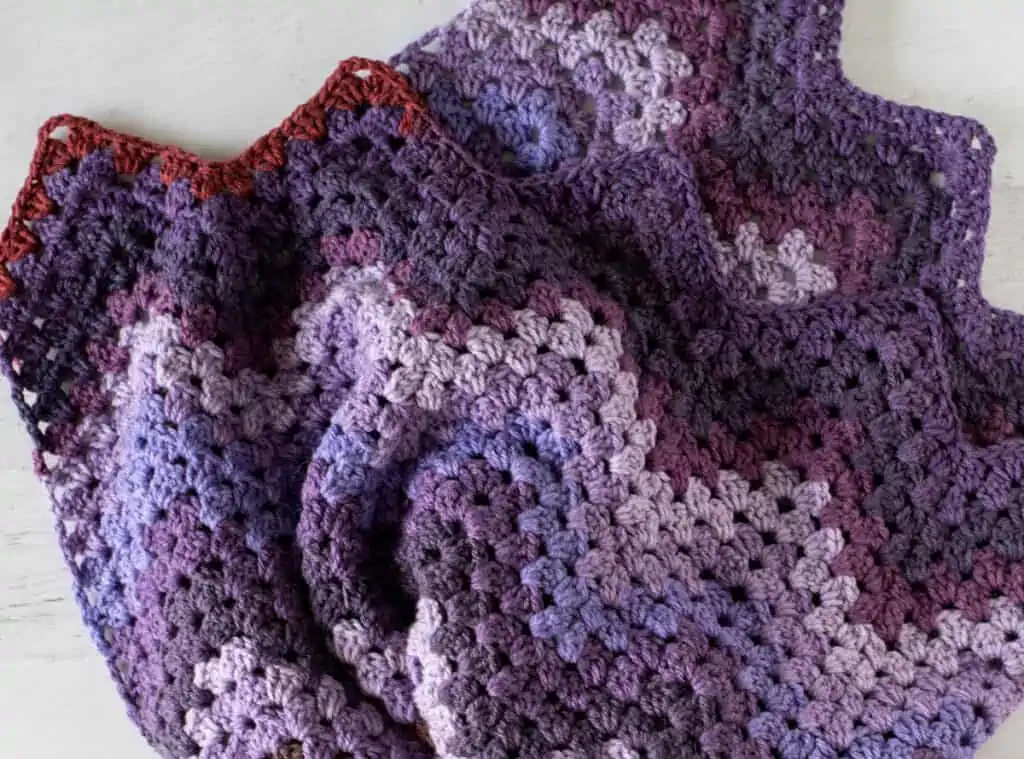 Crochet chevron afghan in shades of purple