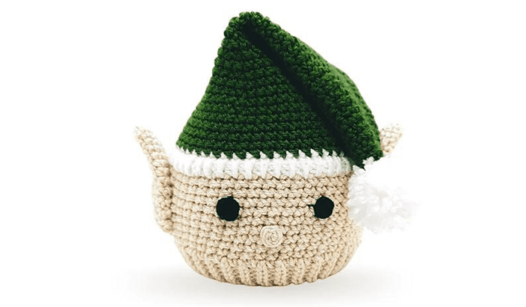A hat that looks like a crochet elf.
