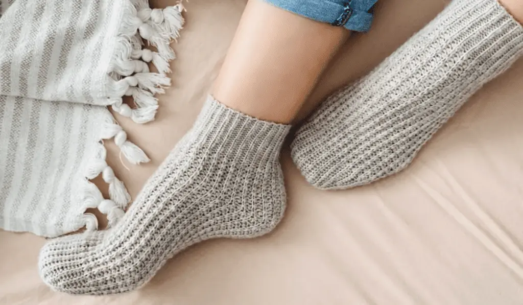 Grey crochet socks.