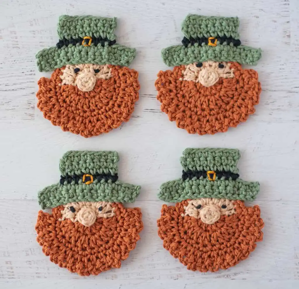 St Patricks Day Crochet Coasters, 4 leprechaun crochet coasters