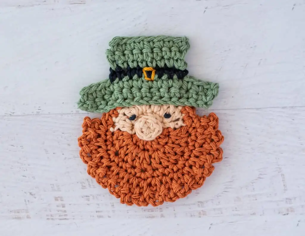 St Patrick's Day crochet leprechaun coaster