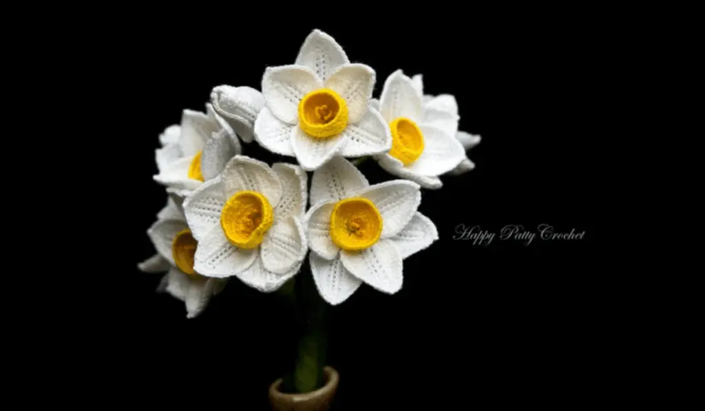 A bouquet of crochet white daffodils