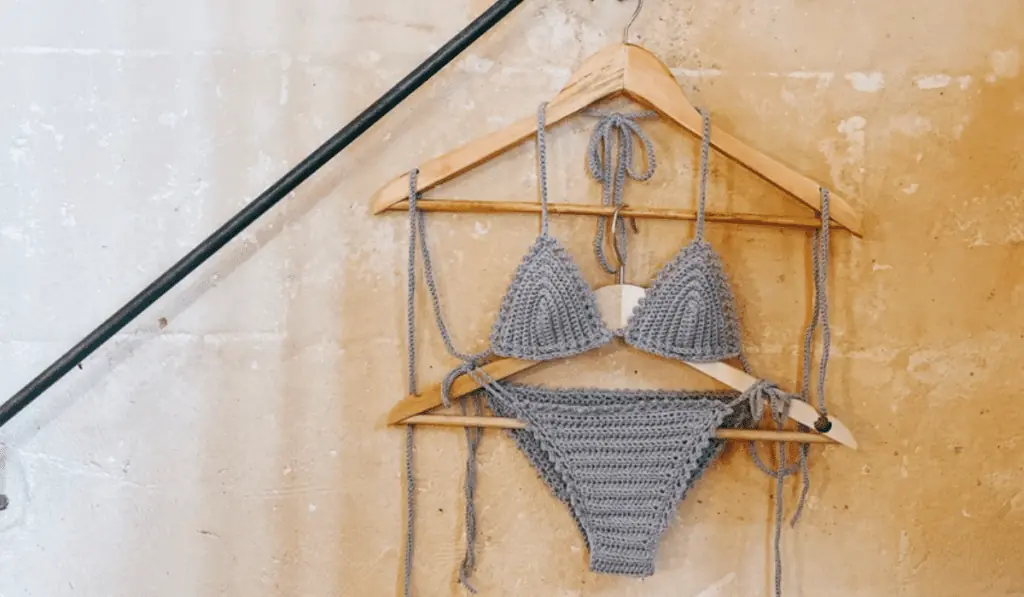 A grey crochet bikini.