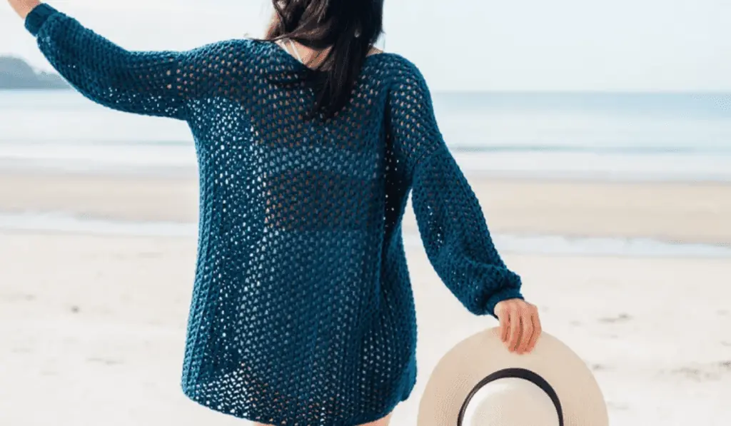 A blue crochet tee shirt dress
