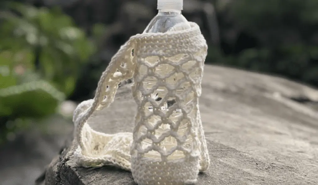 A crochet water bottle holder.