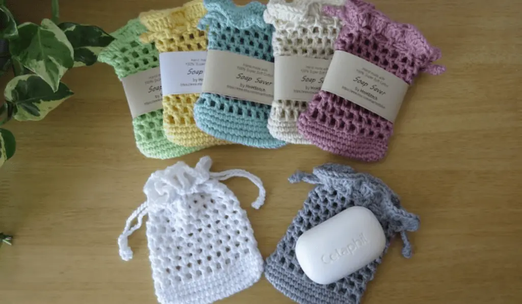 A crochet soap holder