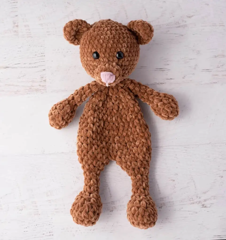 Brown Bear Snuggler in velvet yarn