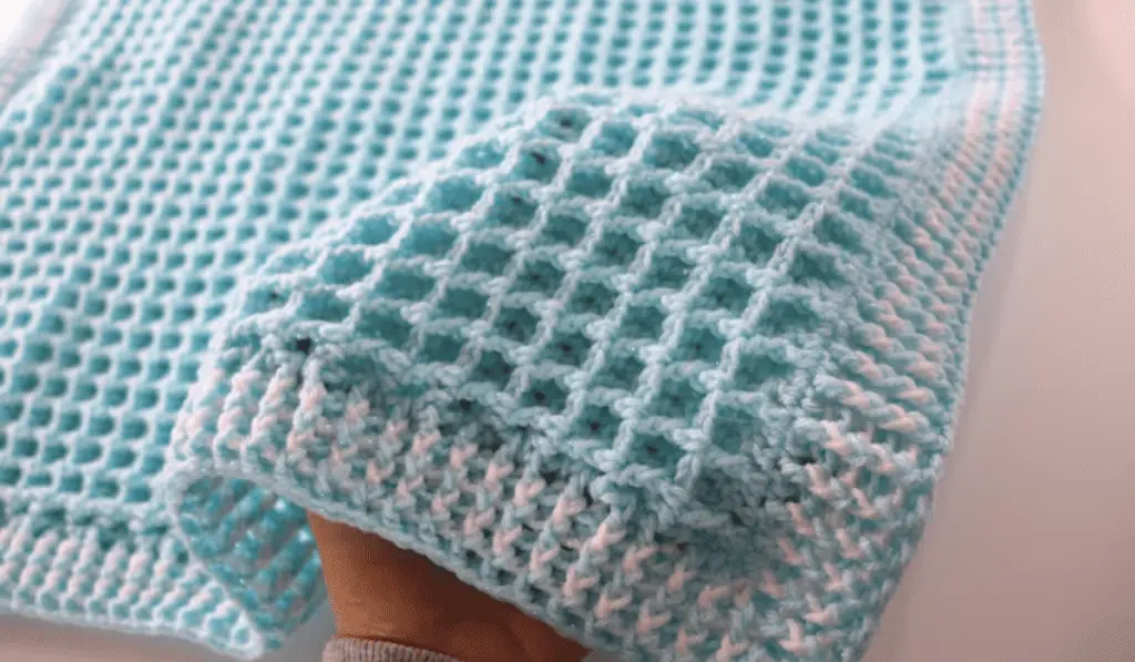 Blue waffle stitch crochet baby blanket pattern