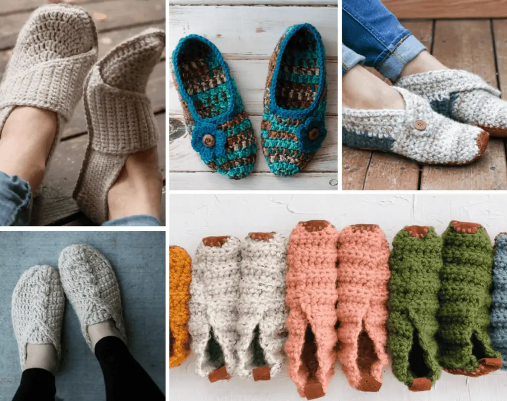 Collage of crochet slipper patterns
