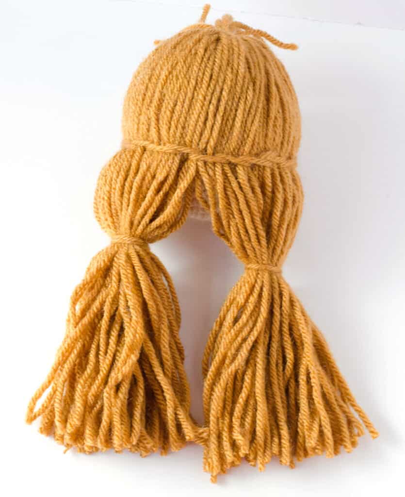 In progress photo of yarn hair