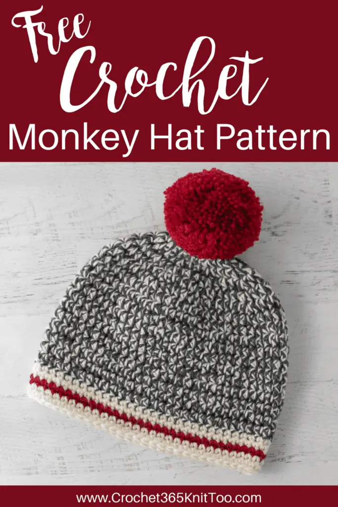 Image of sock monkey hat in gray, white and red