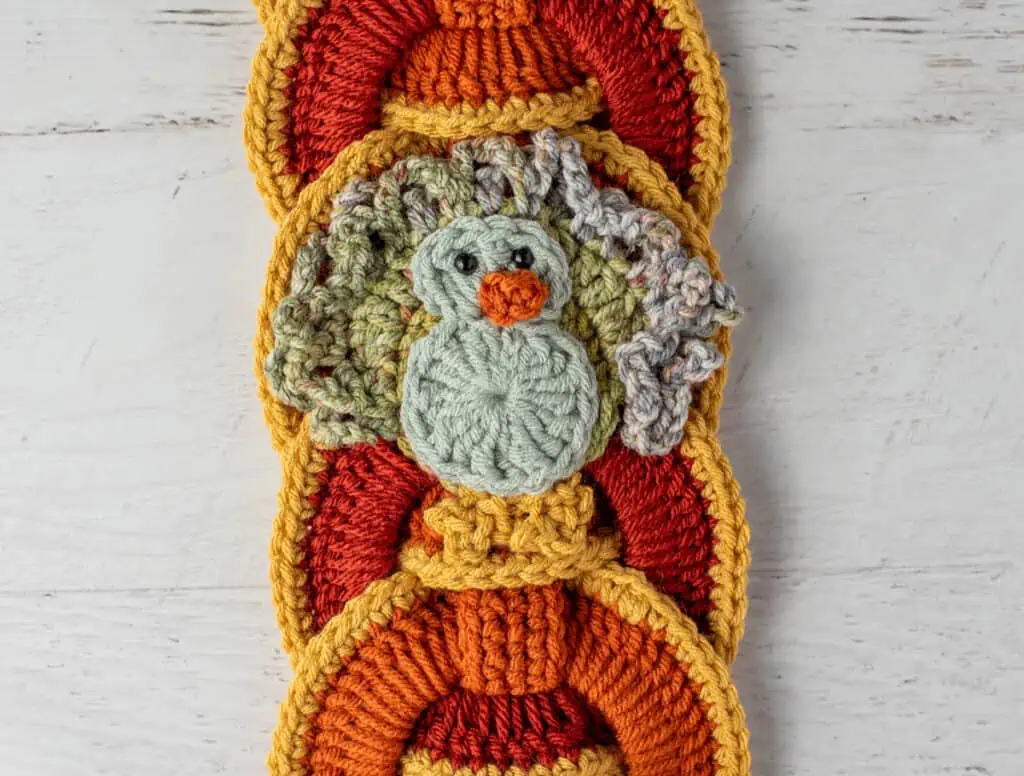 Crochet turkey applique on Crochet wallhanging