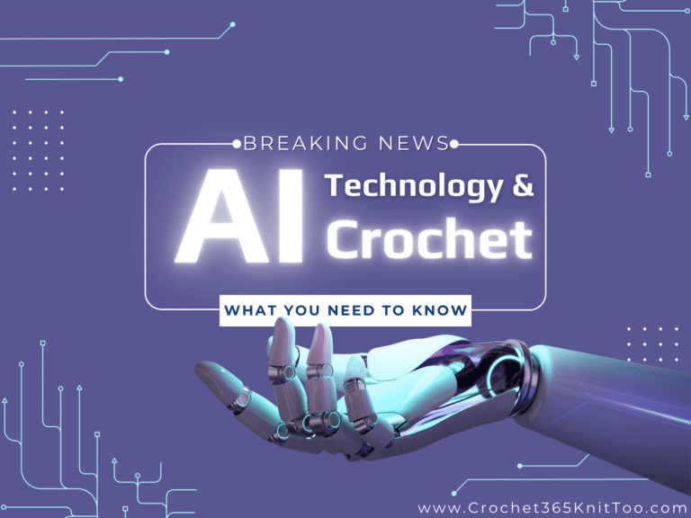 Graphic of robot arm with the words Breaking News AI Technology and Crochet, what you need to know.